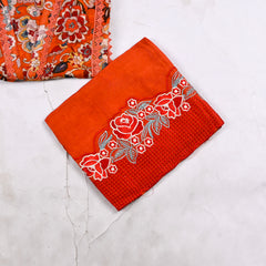 Twill Organza Orange Unstitched Suit