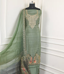 Raw Silk Sea Green Unstitched Suit