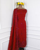 Organza Maroon Unstitched Suit