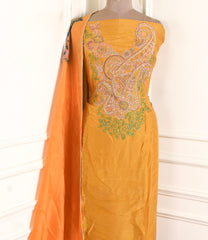 Organza Silk Mustard Yellow Unstitched Suit