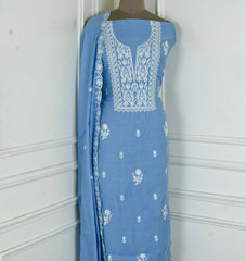 Mul Cotton powder blue Unstitched Suit