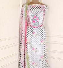 Twill Organza White Unstitched Suit