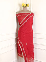Organza Maroon Unstitched Suit