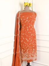 Organza Rust Unstitched Suit
