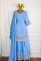 Georgette Powder Blue Unstitched Suit