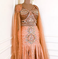 Net Warm Peach Lehenga