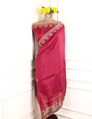 Satin Organza Maroon Unstitched Suit