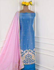 Shimmer Powder Blue Unstitched Suit