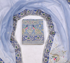 Glass Shimmer Powder Blue Unstitched Suit