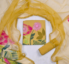 Organza Yellow Unstitched Suit