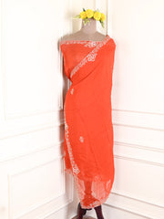 Organza Orange Unstitched Suit