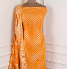 Banarasi Silk Yellow Unstitched Suit
