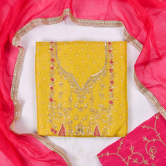 Shimmer Light Yellow Parrot Unstitched Suit