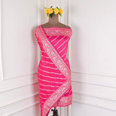 Banarasi Silk Pink Unstitched Suit
