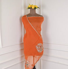 Banarasi Orange Unstitched Suit