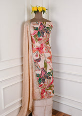 Banarasi Silk Beige Unstitched Suit