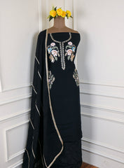 Organza Black Unstitched Suit