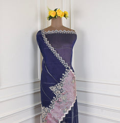 Glass Organza Navy Blue Unstitched Suit