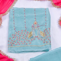 Shimmer Organza Sky Blue Unstitched Suit