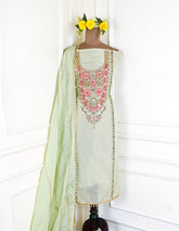 Shimmer Pista Green Unstitched Suit