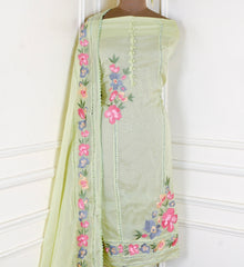 Organza Pista Green Unstitched Suit