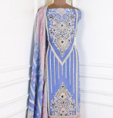 Crush Shimmer Powder Blue Unstitched Suit