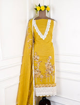 Mul Chanderi Yellow Unstitched Suit