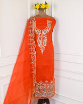Organza Orange Unstitched Suit