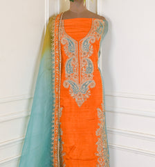 Khadi Orange Unstitched Suit