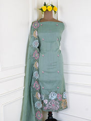 Mul Cotton Pista Green Unstitched Suit