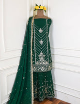 Khadi Green Unstitched Lehenga Suit
