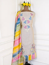 Linen Cotton Beige unstitched Suit