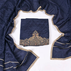 Silk Navy Blue Unstitched Suit