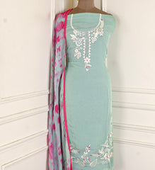 Organza Pista Green Unstitched Suit