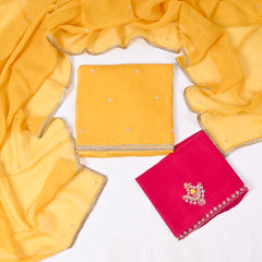 Twill Organza Yellow Unstitched Suit