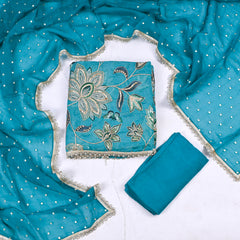 Organza Ferozi Unstitched Suit