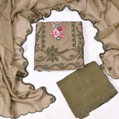 Twill Organza Mehandi Unstitched Suit