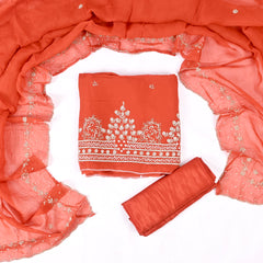 Organza Orange Unstitched Suit