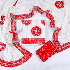 Kora Cotton White Unstitched Suit