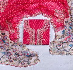 Organza Pink Unstitched Suit