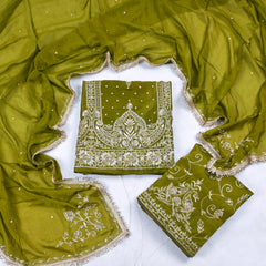 Khadi Mehandi Unstitched Lehenga Suit
