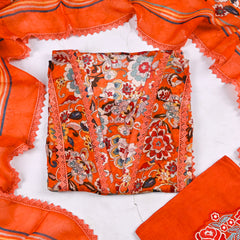 Twill Organza Orange Unstitched Suit