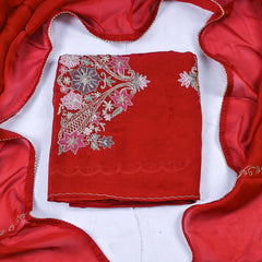 Organza Rust Unstitched Suit