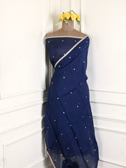 Twill Organza Navy Blue Unstitched Suit