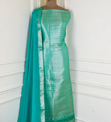 Banarasi Green Unstitched Suit