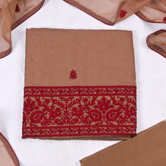 Organza Brown Unstitched Suit