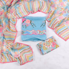 Twill Organza Sky Blue Unstitched Suit