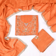 Silk Organza Orange Unstitched Suit