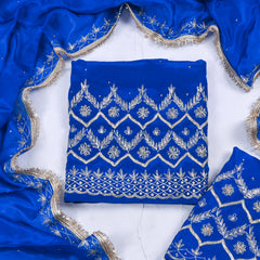 Crepe Blue Unstitched Lehenga Suit