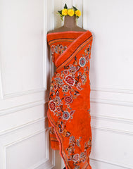 Twill Organza Orange Unstitched Suit